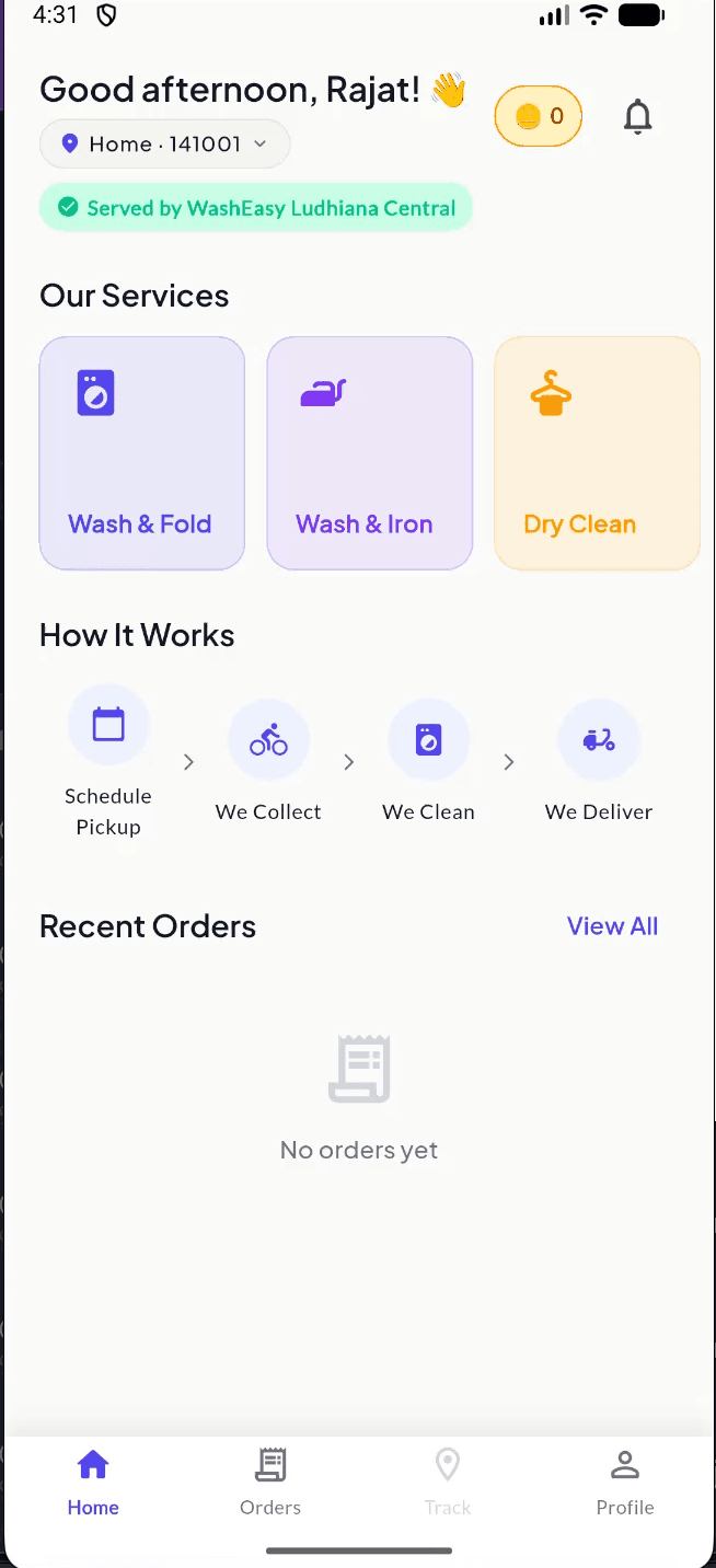 Laundry app home